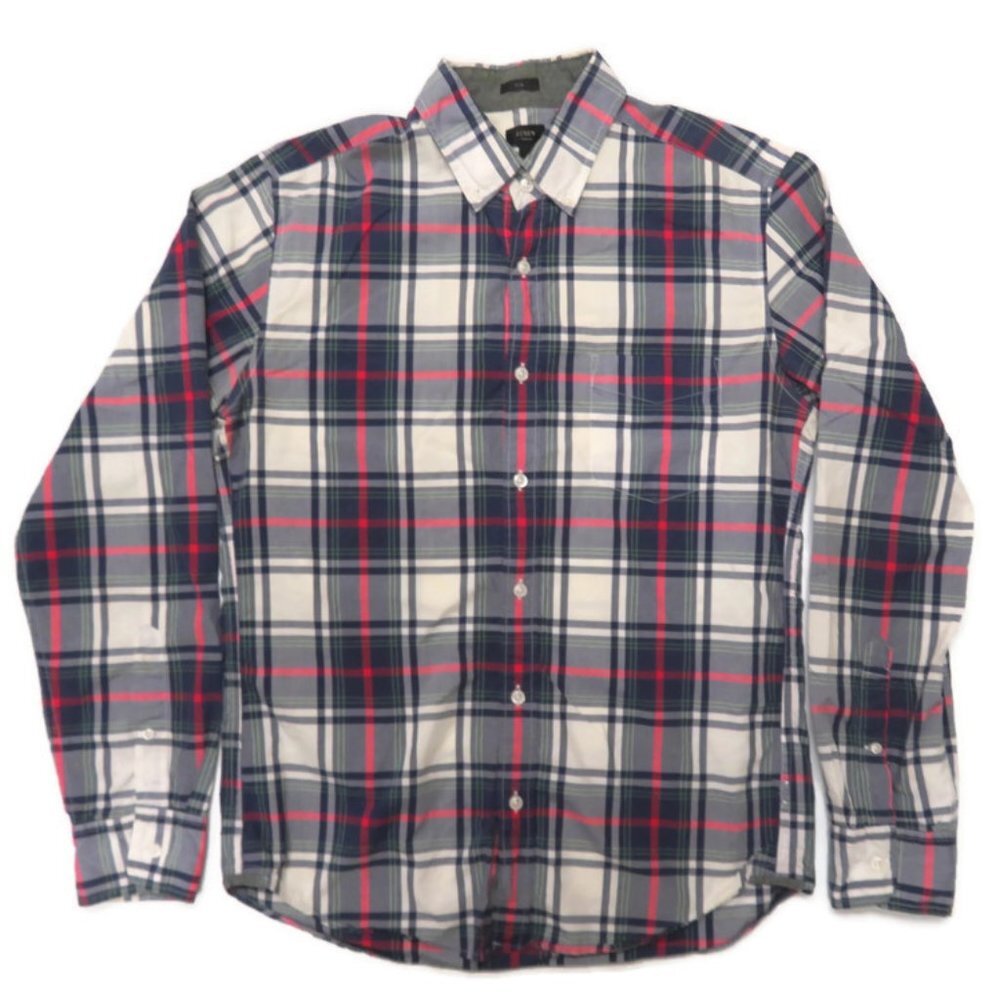 J Crew Button Down Down Mens Medium Slim Fit Oxford Tartan Plaid Long Sleeve